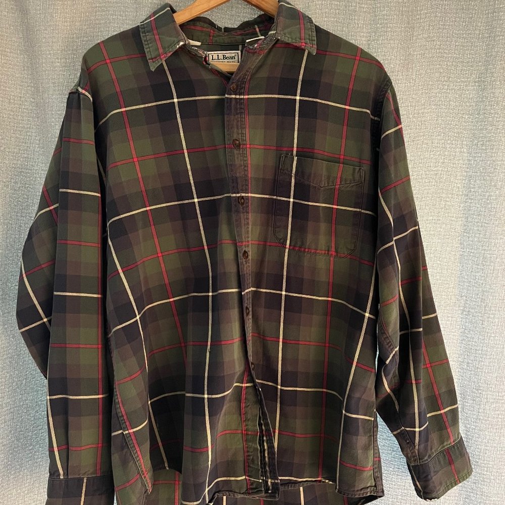 Vintage L.L. Bean Green Plaid Button Up Shirt 100% Cotton